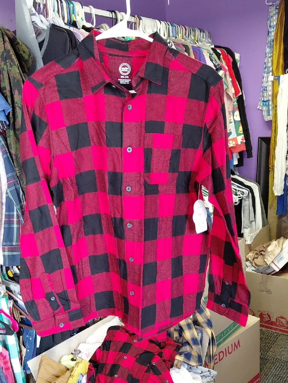Red and Black Buffalo Plaid Button-Up Flannel  Shirt